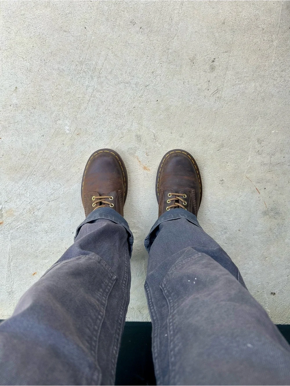 Dr. Martens Brown Leather 8-Eye Lace-Up Boots with Yellow Stitching